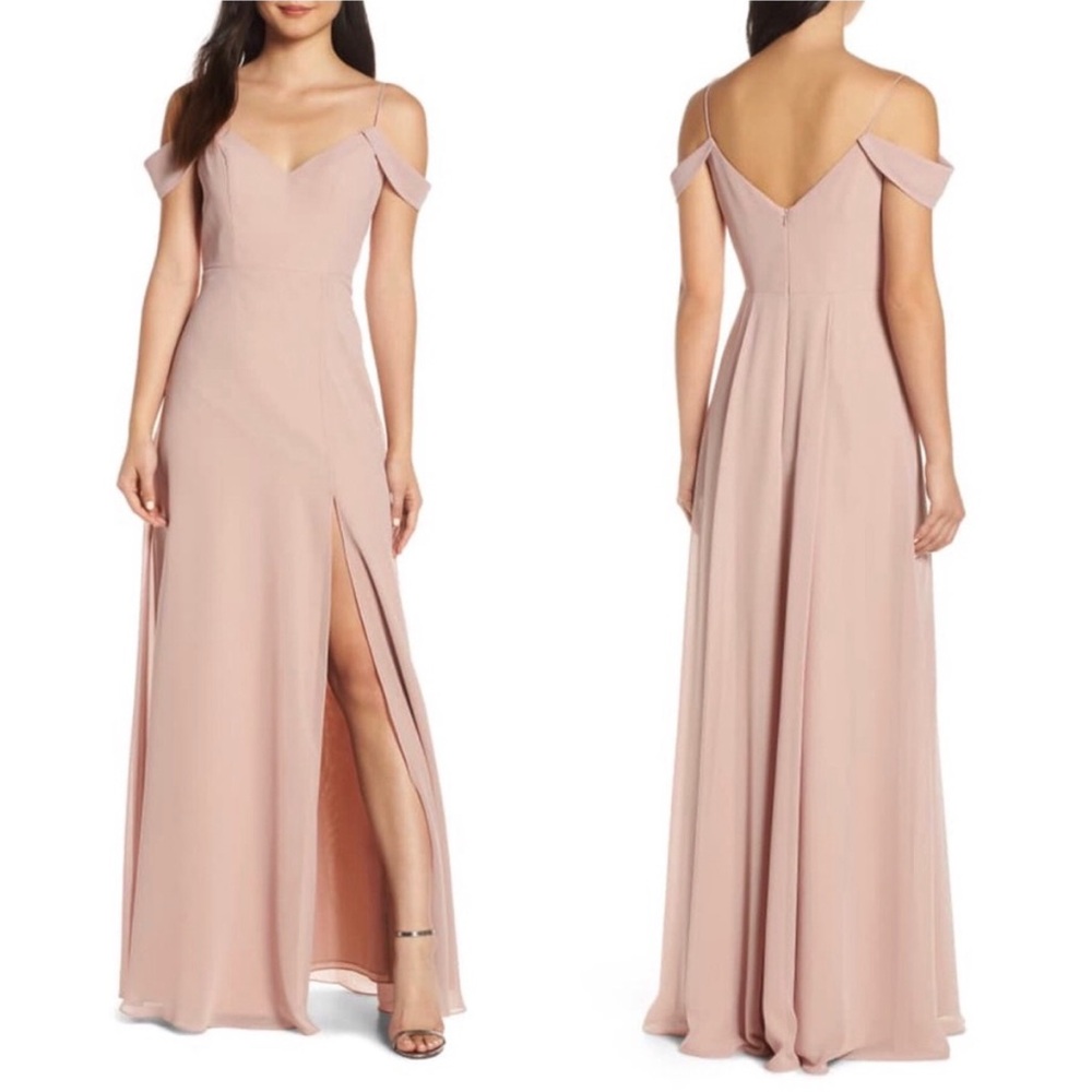 Jenny Yoo Priya Cold Shoulder Chiffon Gown Dress Bridesmaid
